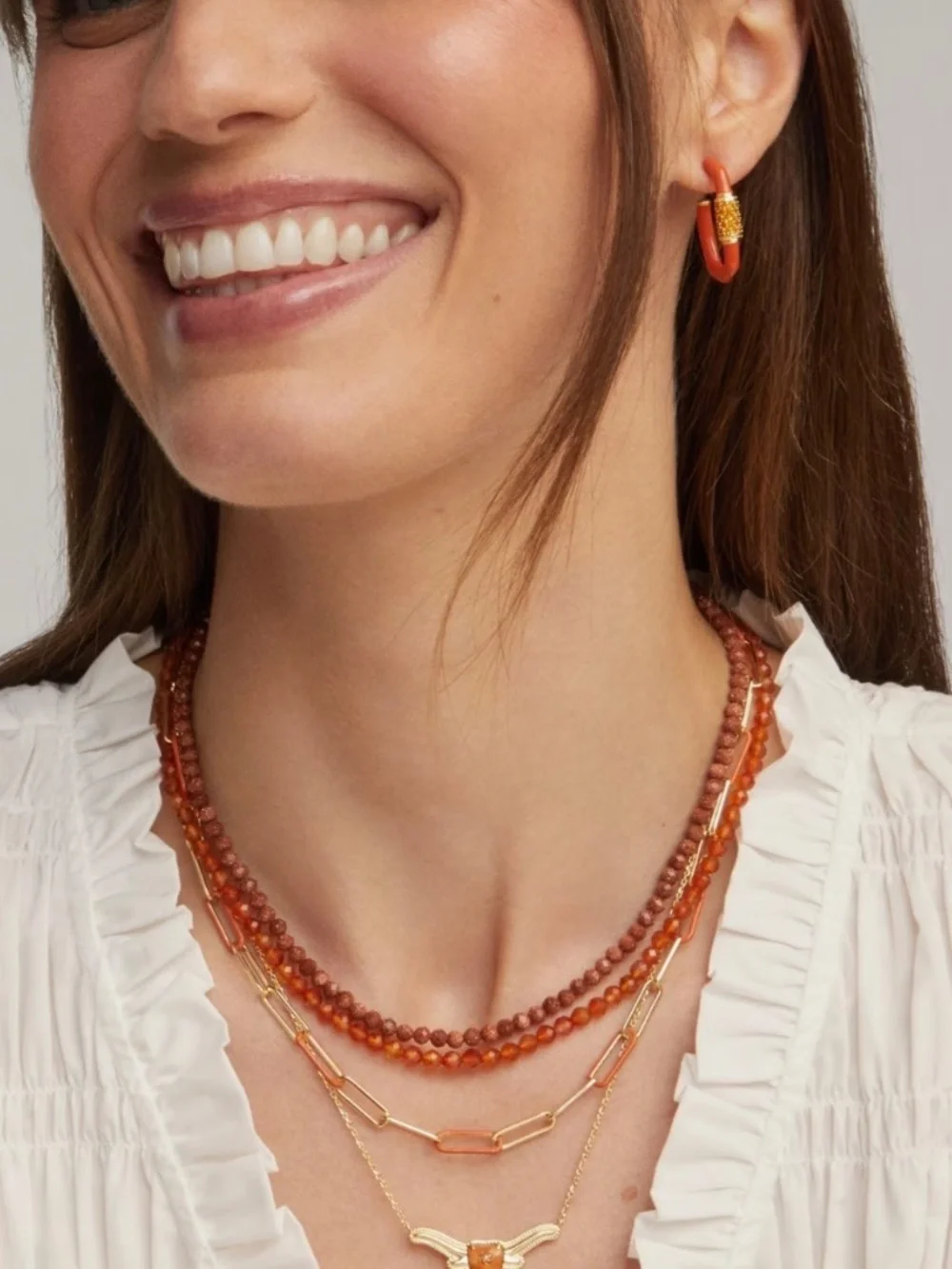 Kendra Scott Emery Gold Beaded Strand Necklace in Gold Orange Agate - Picture 3 of 5